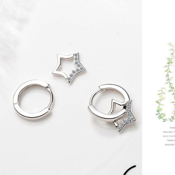 NEW 925 Sterling Silver Diamond Star Hoop Earrings - Picture 7 of 7